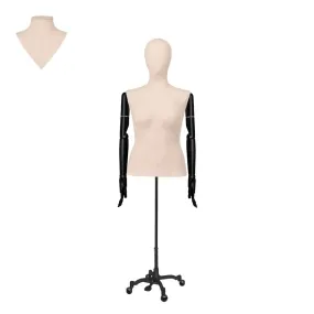 Buste femme couture EU40/42 tissu écru bras noir pied à roulettes en noir mat